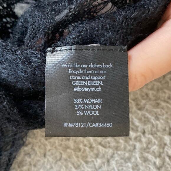 Eileen Fisher Cardigan Small Mohair Wool Open Knit Crochet Sheer Black Classic - Picture 9 of 16